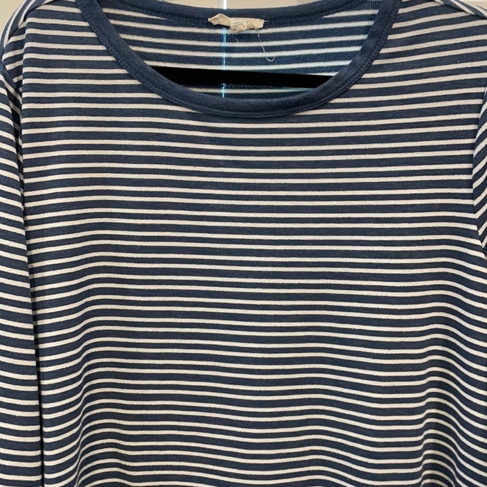 Heather blue and white striped top